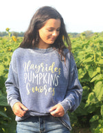 Load image into Gallery viewer, Hayrides Pumpkins S&#39;mores Sweatshirt in Blue
