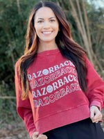 Load image into Gallery viewer, Razorback Smiley Crop Corded Sweatshirt
