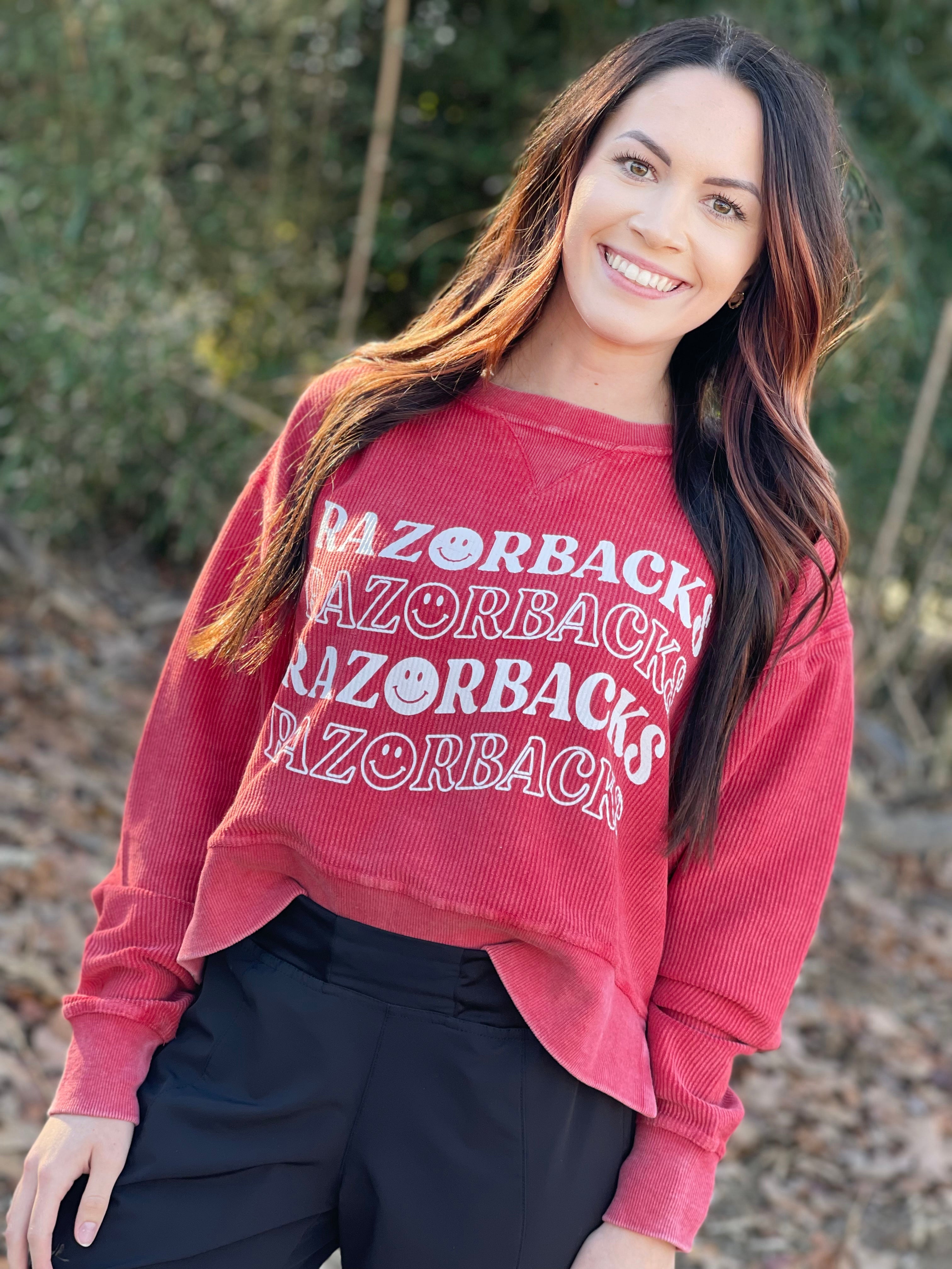 Razorback Smiley Crop Corded Sweatshirt