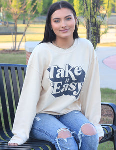 Take it Easy Ivory Corded Sweatshirt