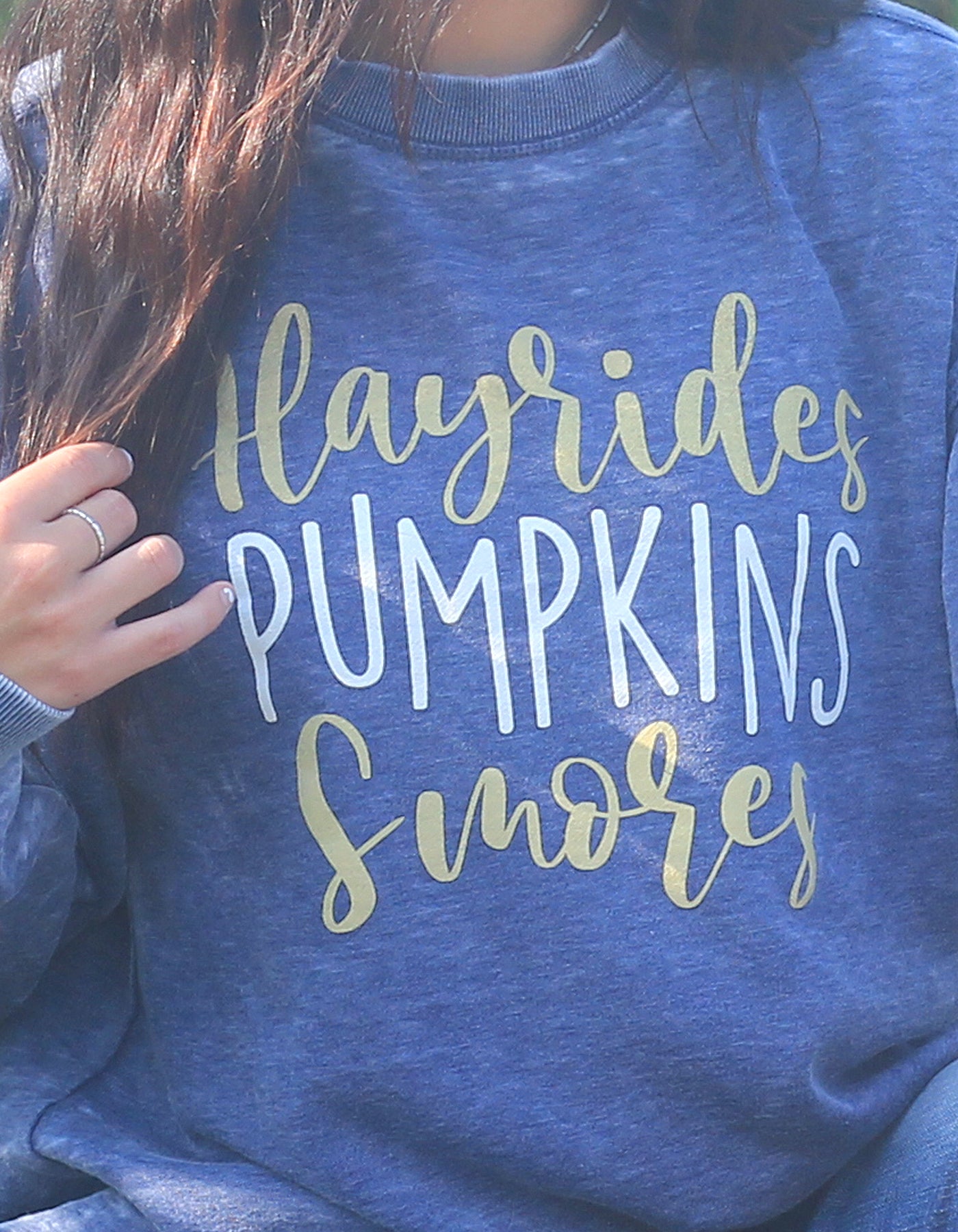 Hayrides Pumpkins S'mores Sweatshirt in Blue