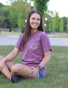 Smile More Pocket Tee in Berry